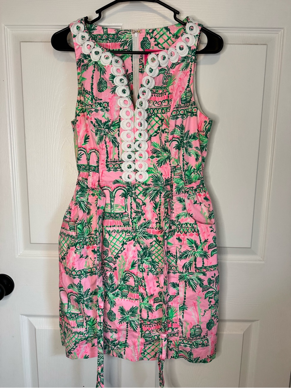Lilly Pulitzer Pink & Green Gulianna Stretch Shift Dress with Lace Trim - Picture 6 of 6